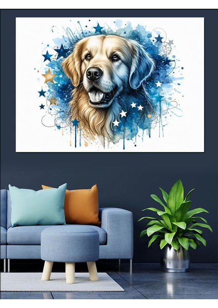 Golden Cinsi Köpek ve Yıldızlar Dekoratif Kanvas - Mdf Ahşap Tablo modelleri