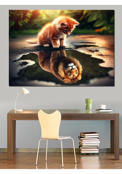 Minik Kedi ve Yansıması Dekoratif Kanvas - Mdf Ahşap Tablo