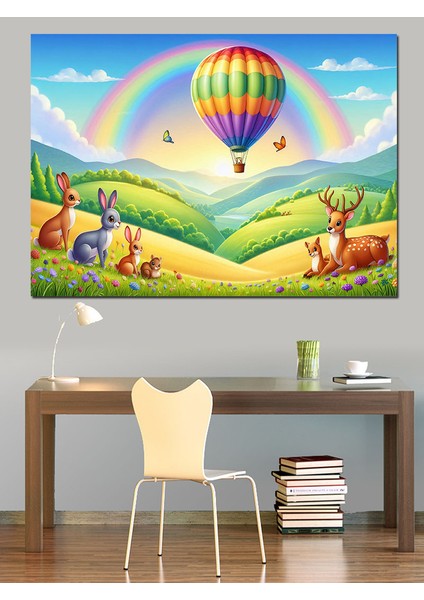Sevimli Hayvanlar ve Uçan Balon Dekoratif Kanvas - Mdf Ahşap Tablo modelleri
