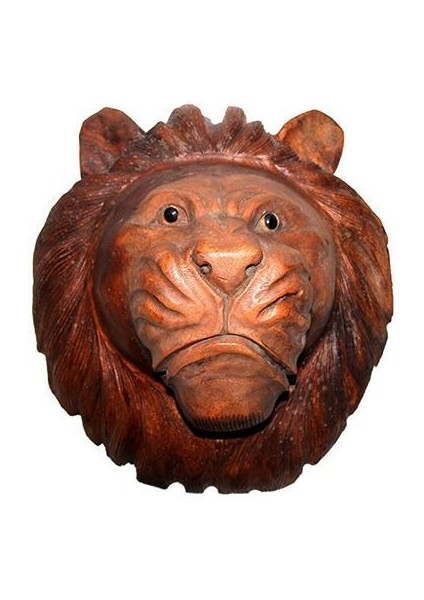 Dekoratif 40 cm Ahşap Aslan Kafası Hediyelik