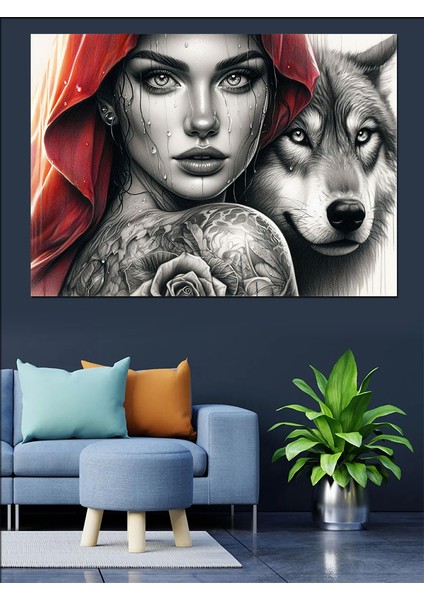 Kırmızı Başlıklı Kız ve Kurt Dekoratif Kanvas - Mdf Ahşap Tablo fiyatları