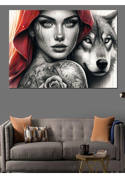 Kırmızı Başlıklı Kız ve Kurt Dekoratif Kanvas - Mdf Ahşap Tablo modelleri