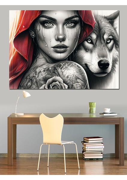 Kırmızı Başlıklı Kız ve Kurt Dekoratif Kanvas - Mdf Ahşap Tablo fırsatları