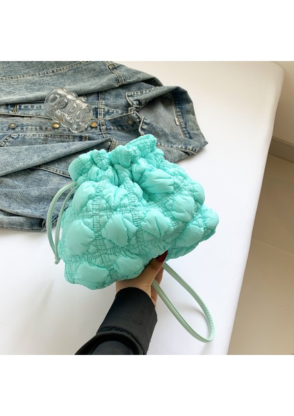 Pileli Bulutlar Çanta Kadın Çanta Linger Ipli Kova Çanta Naylon Küçük Nimet Çanta Hafif Omuz Crossbody Çanta (Yurt Dışından)