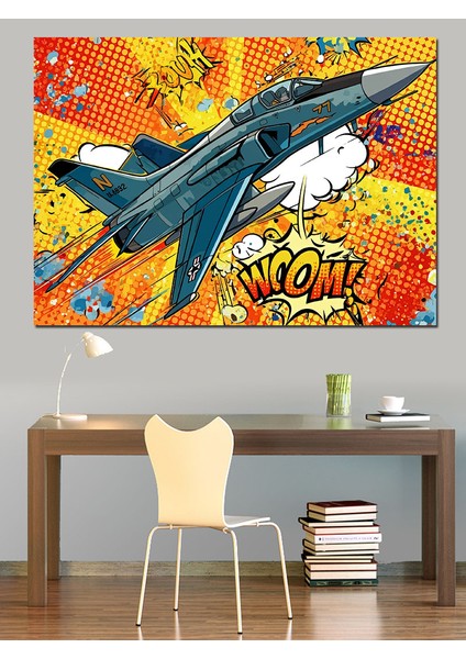 Çizgi Roman Jet Saldırısı Dekoratif Kanvas - Mdf Ahşap Tablo fiyatları