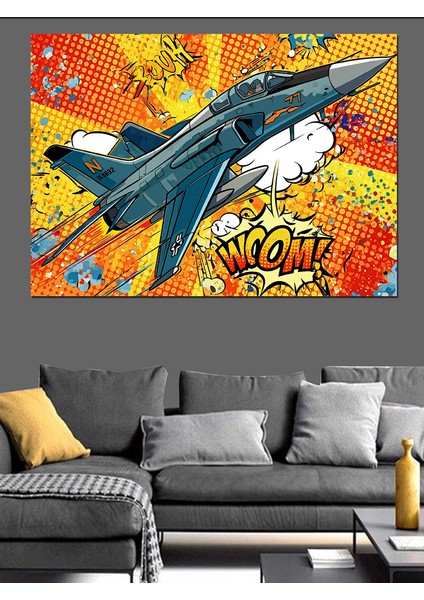 Çizgi Roman Jet Saldırısı Dekoratif Kanvas - Mdf Ahşap Tablo modelleri