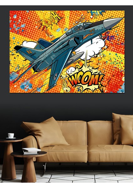 Çizgi Roman Jet Saldırısı Dekoratif Kanvas - Mdf Ahşap Tablo fırsatları