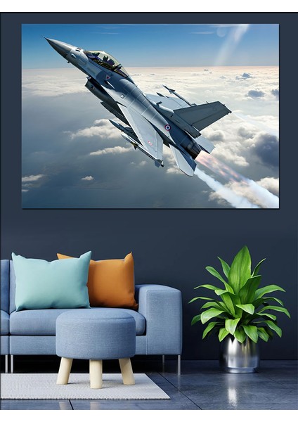 Gökyüzünde Jet Uçağı Dekoratif Kanvas - Mdf Ahşap Tablo