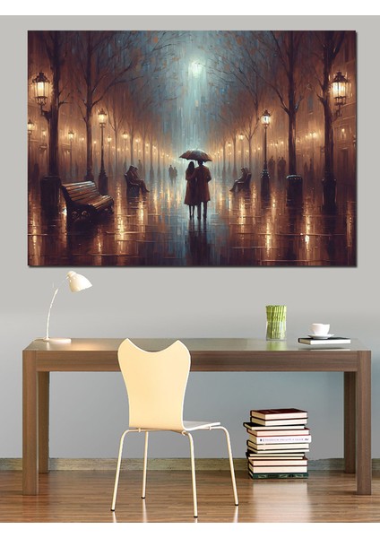 Yağmurda Yürüyen Insanlar Dekoratif Kanvas - Mdf Ahşap Tablo