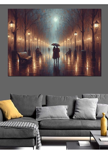 Yağmurda Yürüyen Insanlar Dekoratif Kanvas - Mdf Ahşap Tablo fiyatları