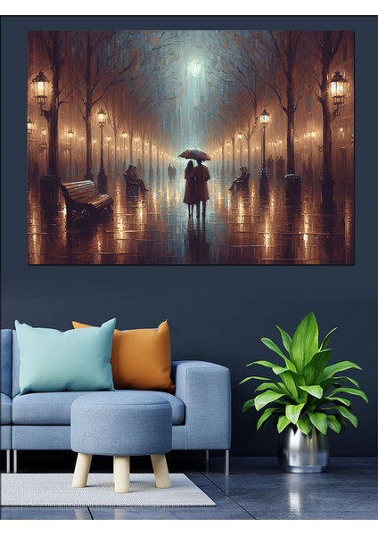 Yağmurda Yürüyen Insanlar Dekoratif Kanvas - Mdf Ahşap Tablo fırsatları