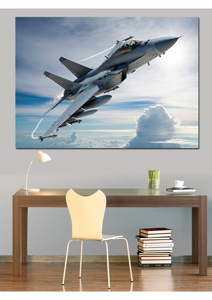 Jet Uçağı Gökyüzünde Dekoratif Kanvas - Mdf Ahşap Tablo