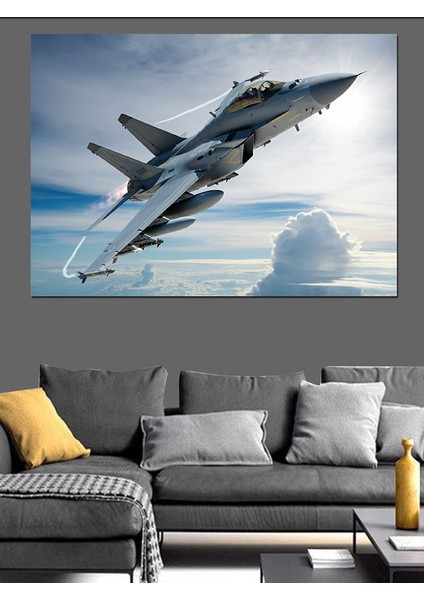 Jet Uçağı Gökyüzünde Dekoratif Kanvas - Mdf Ahşap Tablo fiyatları