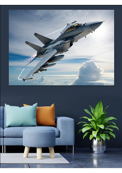 Jet Uçağı Gökyüzünde Dekoratif Kanvas - Mdf Ahşap Tablo fırsatları