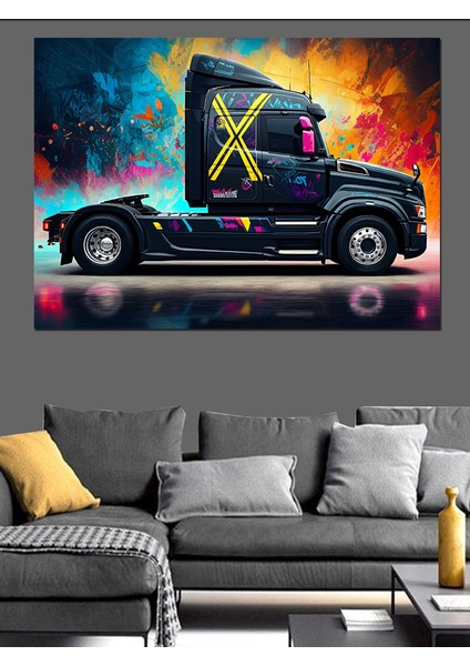 Neon Işıklı Tır Tasarımı Dekoratif Kanvas - Mdf Ahşap Tablo fiyatları