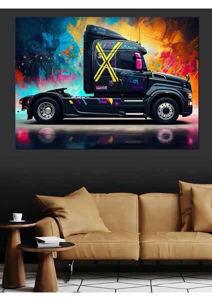 Neon Işıklı Tır Tasarımı Dekoratif Kanvas - Mdf Ahşap Tablo modelleri