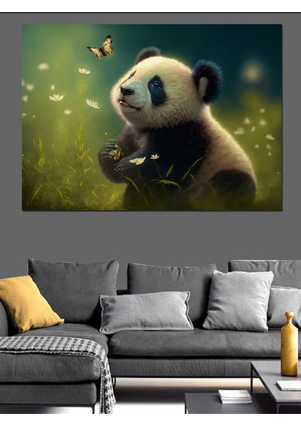 Panda ve Kelebek Dekoratif Kanvas - Mdf Ahşap Tablo