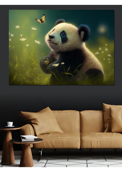 Panda ve Kelebek Dekoratif Kanvas - Mdf Ahşap Tablo
