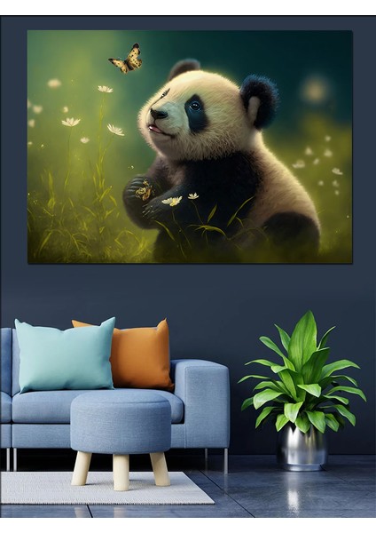 Panda ve Kelebek Dekoratif Kanvas - Mdf Ahşap Tablo