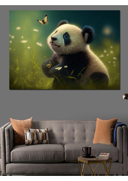 Panda ve Kelebek Dekoratif Kanvas - Mdf Ahşap Tablo