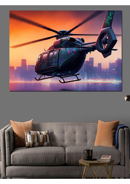 Askeri Helikopter Uçuşu Dekoratif Kanvas - Mdf Ahşap Tablo