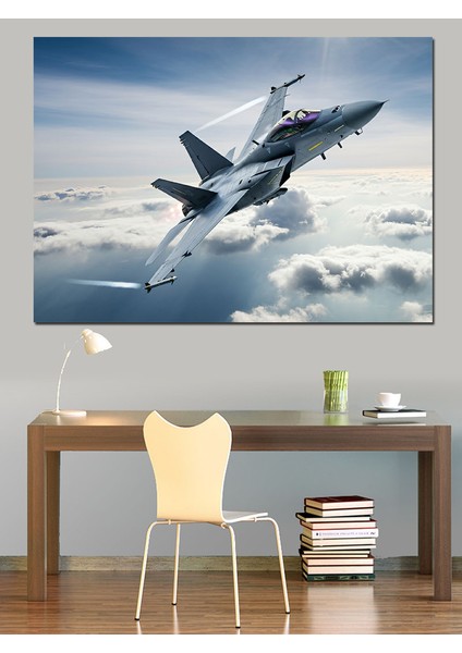 Jet Uçağı Uçuşta Dekoratif Kanvas - Mdf Ahşap Tablo