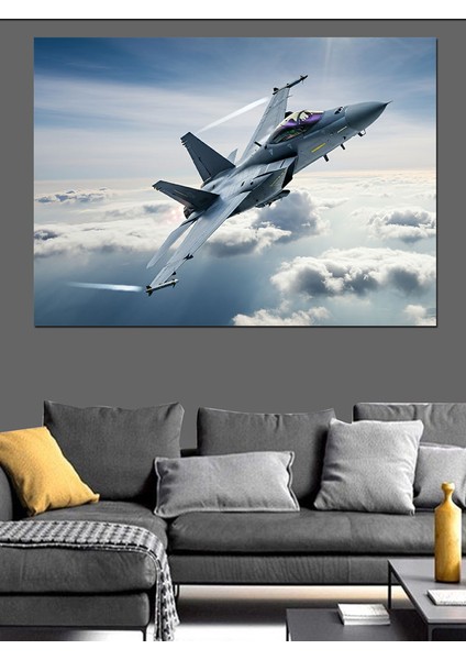 Jet Uçağı Uçuşta Dekoratif Kanvas - Mdf Ahşap Tablo