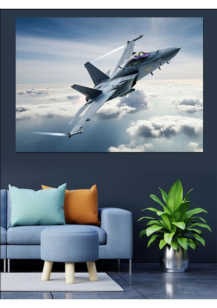 Jet Uçağı Uçuşta Dekoratif Kanvas - Mdf Ahşap Tablo