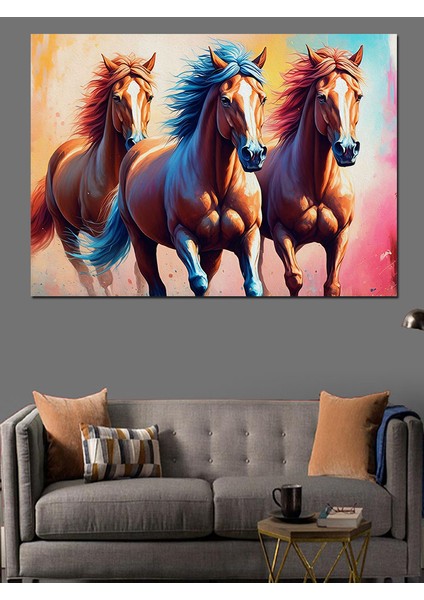 Üç At Figürü Dekoratif Kanvas - Mdf Ahşap Tablo fiyatları