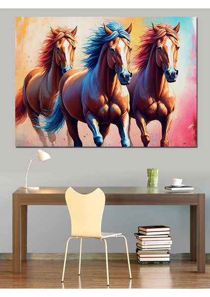 Üç At Figürü Dekoratif Kanvas - Mdf Ahşap Tablo modelleri