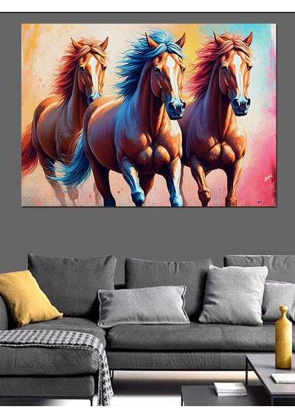 Üç At Figürü Dekoratif Kanvas - Mdf Ahşap Tablo fırsatları