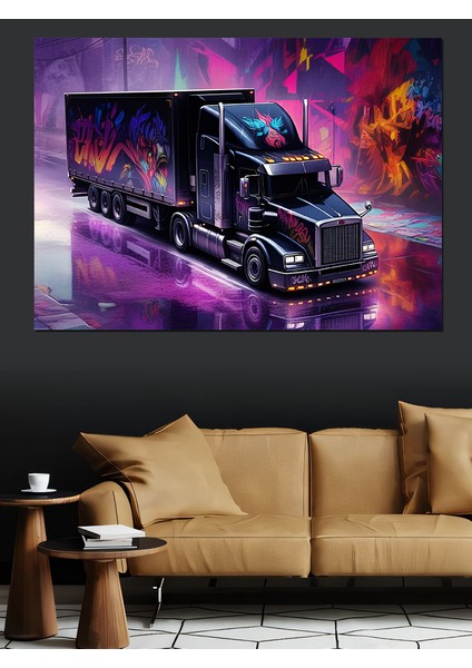 Neon Tır Grafiti Sanatı Dekoratif Kanvas - Mdf Ahşap Tablo