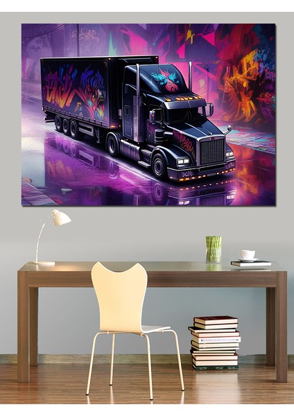 Neon Tır Grafiti Sanatı Dekoratif Kanvas - Mdf Ahşap Tablo fırsatları