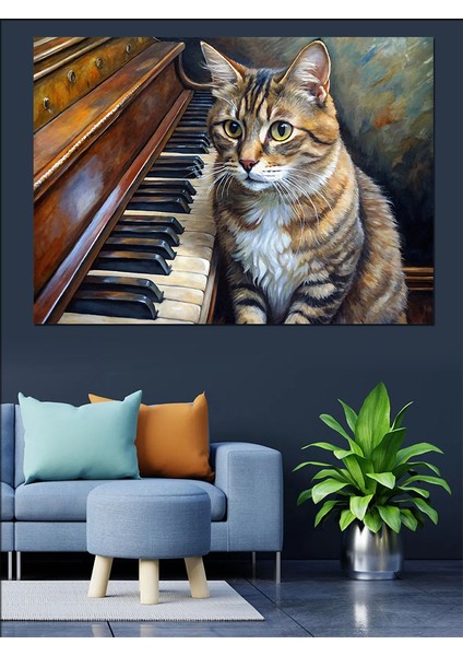 Piyano ve Kedi Dekoratif Kanvas - Mdf Ahşap Tablo