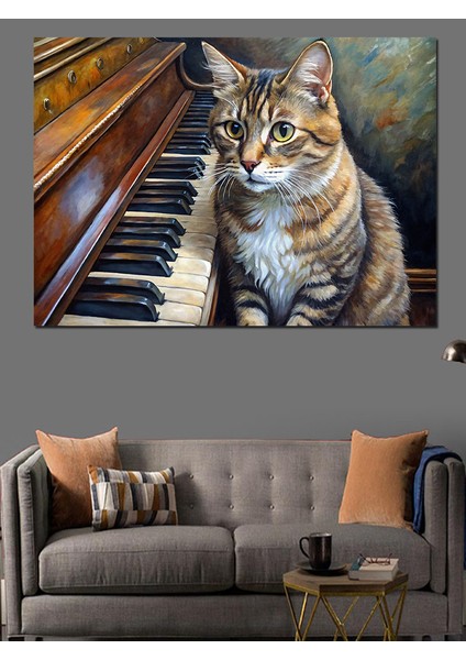 Piyano ve Kedi Dekoratif Kanvas - Mdf Ahşap Tablo