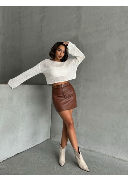 Kadın Deri Mini Etek Kemer Tokalı