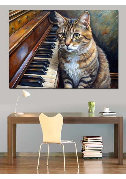 Piyano ve Kedi Dekoratif Kanvas - Mdf Ahşap Tablo