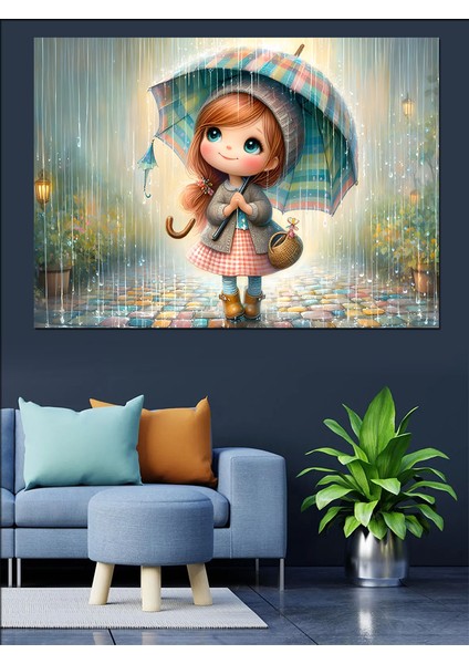 Şemsiye ve Küçük Kız Dekoratif Kanvas - Mdf Ahşap Tablo modelleri