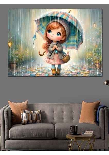 Şemsiye ve Küçük Kız Dekoratif Kanvas - Mdf Ahşap Tablo fırsatları