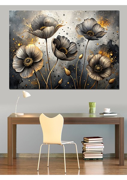 Beyaz Gelincik Çiçekleri Dekoratif Kanvas - Mdf Ahşap Tablo