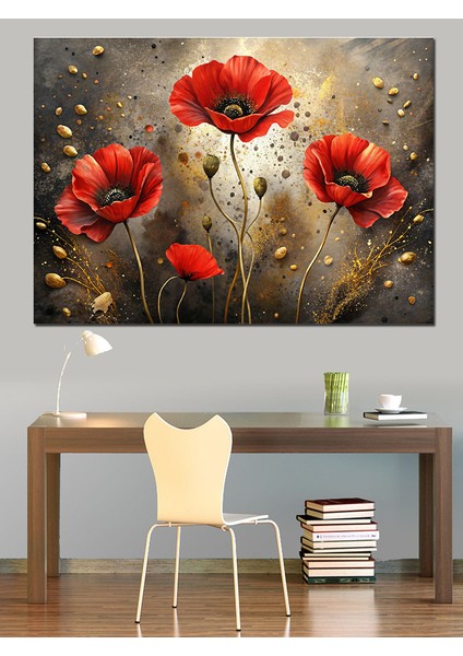 Kırmızı Gelincik Çiçekleri Dekoratif Kanvas - Mdf Ahşap Tablo modelleri