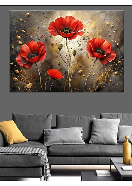Kırmızı Gelincik Çiçekleri Dekoratif Kanvas - Mdf Ahşap Tablo fırsatları