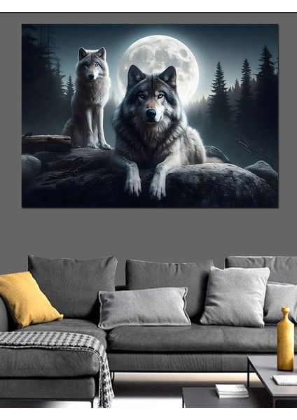 Dolunay ve Kurtlar Dekoratif Kanvas - Mdf Ahşap Tablo modelleri