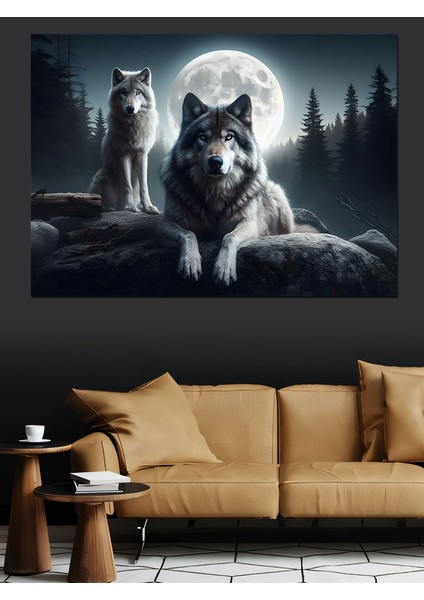 Dolunay ve Kurtlar Dekoratif Kanvas - Mdf Ahşap Tablo fırsatları