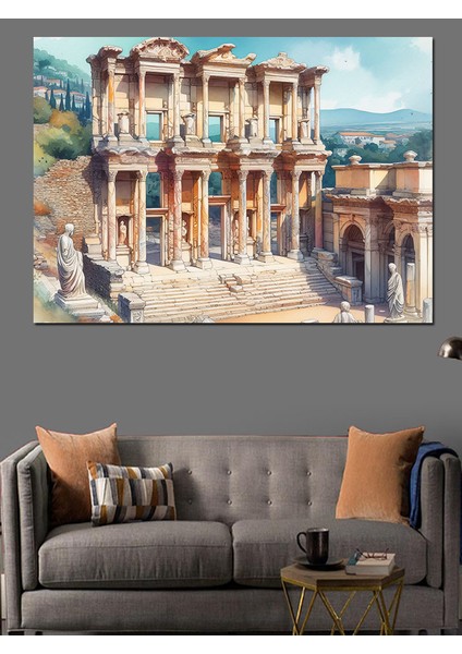 Efes Celsus Kütüphanesi Dekoratif Kanvas - Mdf Ahşap Tablo