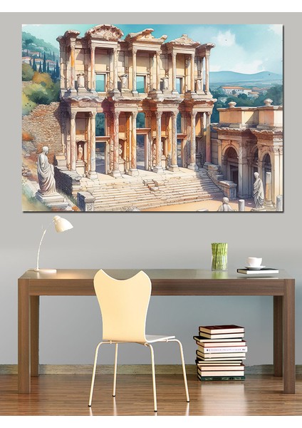 Efes Celsus Kütüphanesi Dekoratif Kanvas - Mdf Ahşap Tablo fiyatları