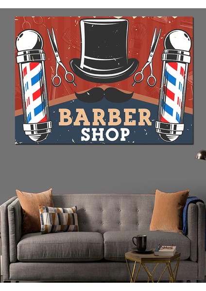 Berber Dükkanı Temalı Dekoratif Kanvas - Mdf Ahşap Tablo