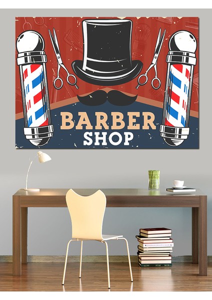 Berber Dükkanı Temalı Dekoratif Kanvas - Mdf Ahşap Tablo fiyatları