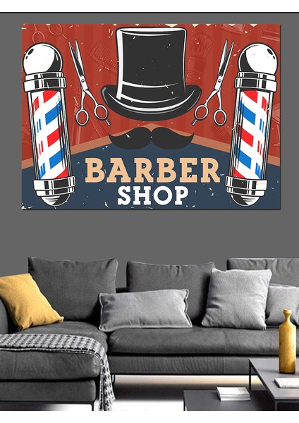 Berber Dükkanı Temalı Dekoratif Kanvas - Mdf Ahşap Tablo modelleri