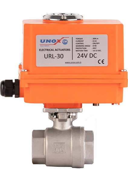 DN15-1/2" 24 V Dc Elektrikli Aktüatörlü Dişli Küresel Vana 2 Parçalı